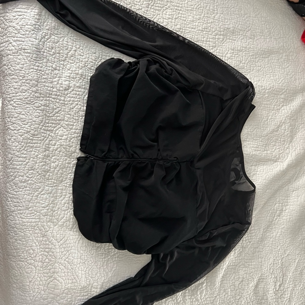 XXL Black crop top shirt from fashion nova. Long see through sleeve.